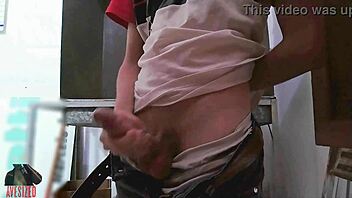 girl masturbates in shop backroom