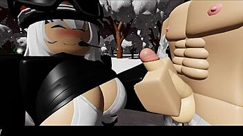 Blonde cartoon character explores snowy forest nature