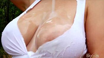 Busty Blonde Feels Pleasure Playing With Pussy And Bouncing Ass In Shower