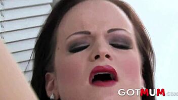 Mum puts on a solo masturbation show with vibrator and toys in lingerie for her friend to watch voyeur-style.