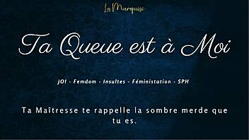 your cock is mine, stroke it now, french femdom commands