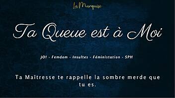 your cock is mine, stroke it now, french femdom commands