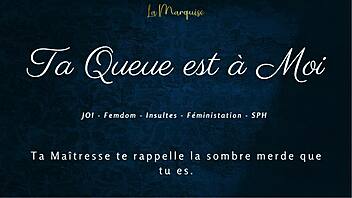 your cock is mine, stroke it now, french femdom commands