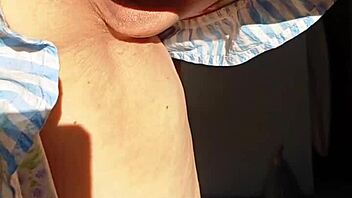 Mature Wife Flashes Huge Pussy Lips Close-Up