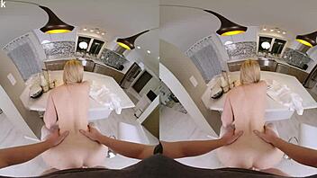 Blonde slut cheats in VR with milkman! 😈