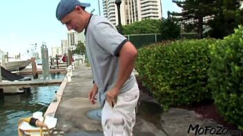 Does the brunette model love cum on her tits?