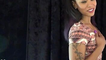 Petite black babe with big natural tits in casting interview introduction