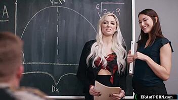 Milf teachers catch colleague jerking off in classroom