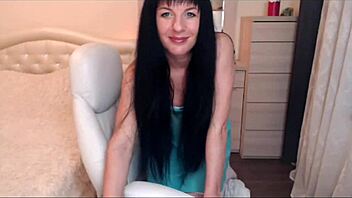 sexy brunette helga muah teases in chair with perky tits