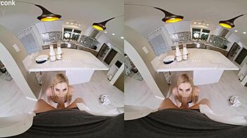 Blonde slut cheats in VR with milkman! 😈