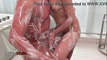 Nude cosplay Mihono blows before hard soapy creampie at home! 😘