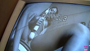 Blonde Nina Rae sucks big dick from glory hole while using toy.