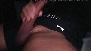 hot guy jerks off big cock in tight workout clothes with moaning on bed