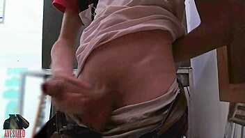 girl masturbates in shop backroom