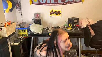 Petite goth wets herself, sits in pee, sucks cock