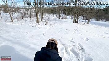 asian lululemon fitness girl screwed hard in freezing -20°c outdoor session.