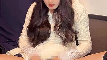 beautiful japanese shemale in mini dress quietly masturbating