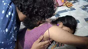 Sister-in-law in tight saree tempts naughty devar's gaze.