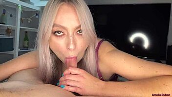 hot blonde says, gentle blowjob with eye contact