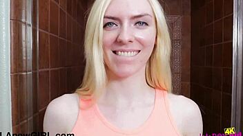 blonde milf takes a shower after massage