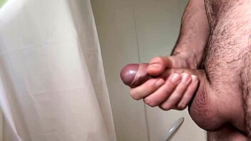 close up of homemade masturbation with big cock before hot bath
