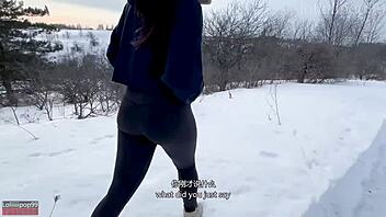 asian lululemon fitness girl screwed hard in freezing -20°c outdoor session.