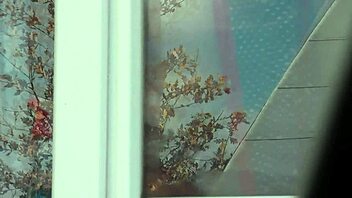 Public Nudity: Naked Milf in Stockings Washes Window for Taxi Driver.