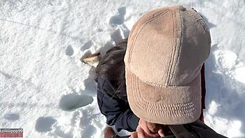 asian lululemon fitness girl screwed hard in freezing -20°c outdoor session.