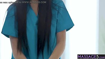 sweet teen massages hot milf's pussy after body massage, leading to lesbian threesome