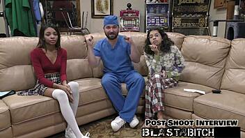 solana sucks dick backstage. she gets fucked in missionary and face fucked, then blasted with cum