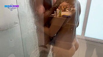 Old couple in cuckold humiliation: wife enjoys big black ass in shower while husband drinks beer.
