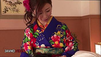 Kimono-clad milf Ayumi Shinoda seduces with steamy blowjob and more.