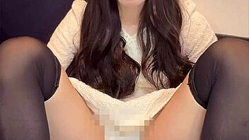 beautiful japanese shemale in mini dress quietly masturbating