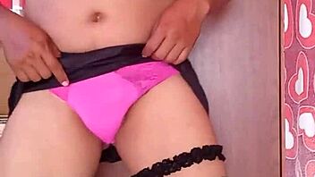 Dancing in pink thong with sparkles and nylon dress