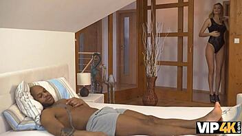 Blonde teen visits spa and hooks up with black guy 😏 Nice cock action in this interracial scene