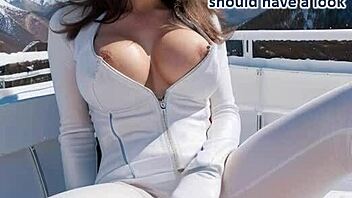 Weekend at ski resort, jerking off in leather catsuit outdoors.