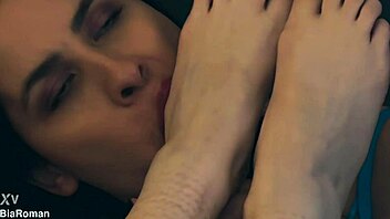 Redhead bitch dominates with pussy and toes using toys for orgasm