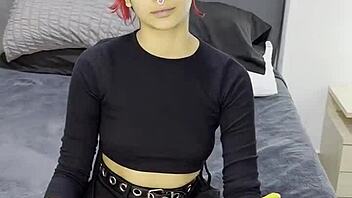 tiny emo goth teen 18+ in interview before getting creampied