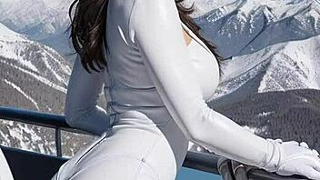 Weekend at ski resort, jerking off in leather catsuit outdoors.