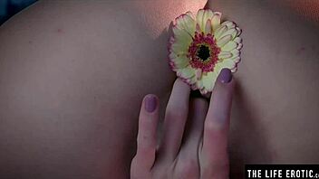 Pretty Teen Girl Masturbates with Flower in Her Ass