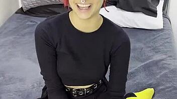 tiny emo goth teen 18+ in interview before getting creampied