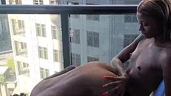 Kashofficials Getting Strapped By Ebony Renity Love On The Balcony Passionately