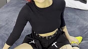 tiny emo goth teen 18+ in interview before getting creampied