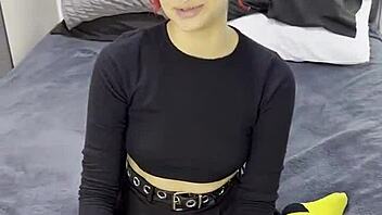 tiny emo goth teen 18+ in interview before getting creampied