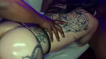 Tatted Vixxen Sucks and Fucks Two Big Cock Homies