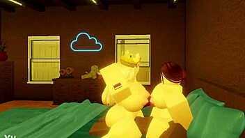 Robloxian Big Black Cock Takes on Two Snowbunnies in Bed with Monster Cock Action