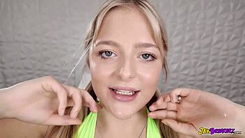 blonde teen 18+ gives incredible bbc interracial blowjob, huge cock involved.