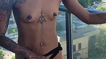 Kashofficials Getting Strapped By Ebony Renity Love On The Balcony Passionately