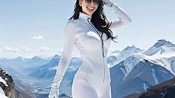 Weekend at ski resort, jerking off in leather catsuit outdoors.