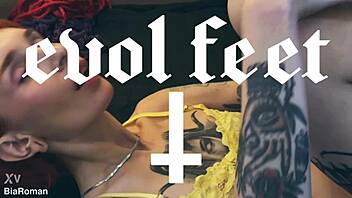 Redhead bitch dominates with pussy and toes using toys for orgasm